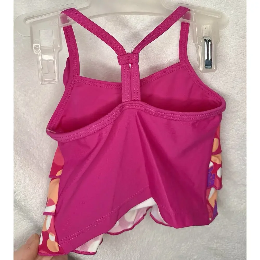 12M Infant Girls’ Pink Multicolor Racerback String-Tie Two-Piece Bathing Suit